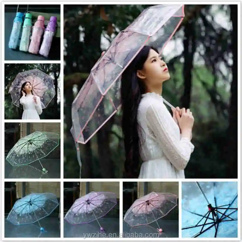 Transparent Clear Umbrella Cherry Blossom Mushroom Apollo Sakura Pink Umbrella 
