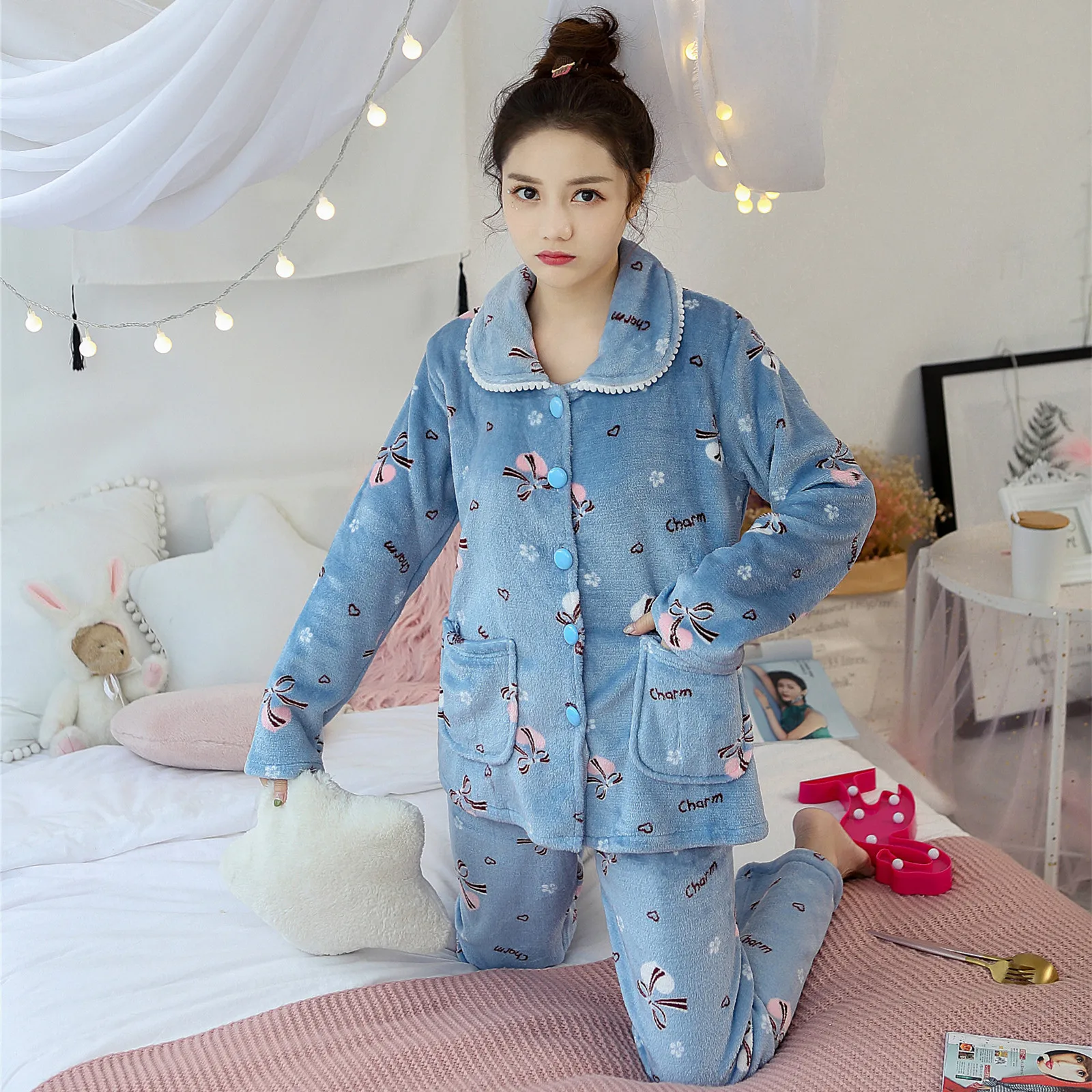 Pijama De Felpa De Franela De Invierno Pyjamas Women Winter Fleece ...