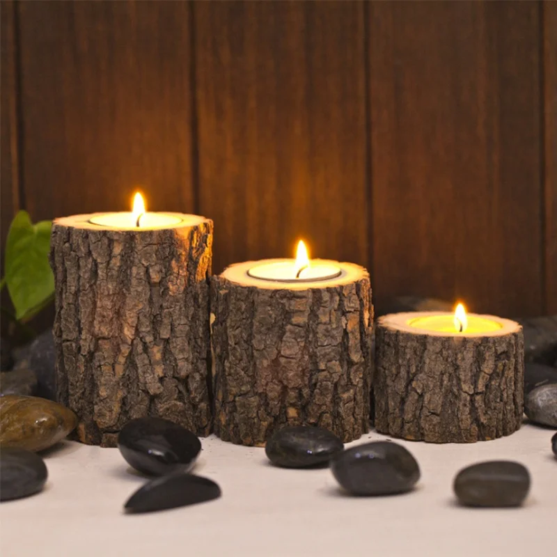 Log Wood Candle Stand Rustic Wood Candle Base Wooden Tea Light Candle
