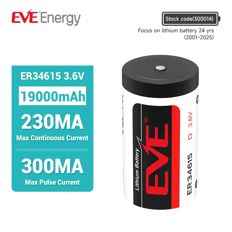 EVE ER34615 3.6V Lithium Battery - 19Ah Cylindrical Li-SOCl2 for