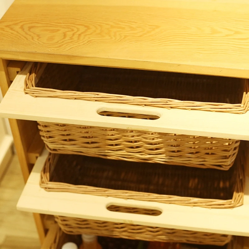 Cheap Manual Wicker Basket Drawers With Handle Wooden For Home