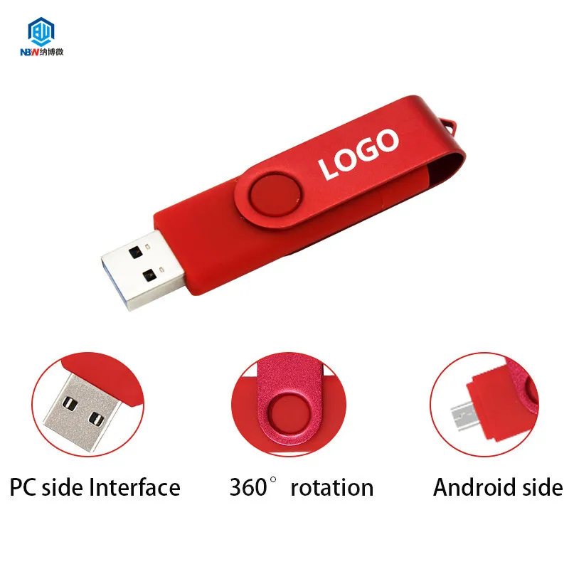 Free Custom Logo Swivel Micro OTG USB Flash Pen Drive 2 in 1 Memory Stick For Mobile Phone PC - ANKUX.COM