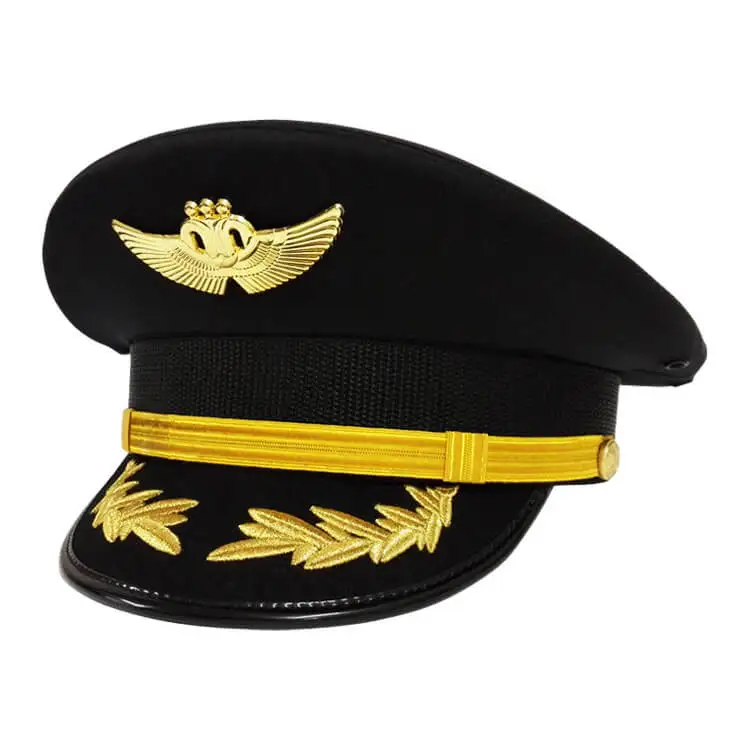 2020 黑色军官飞行员带编织带的尖顶帽