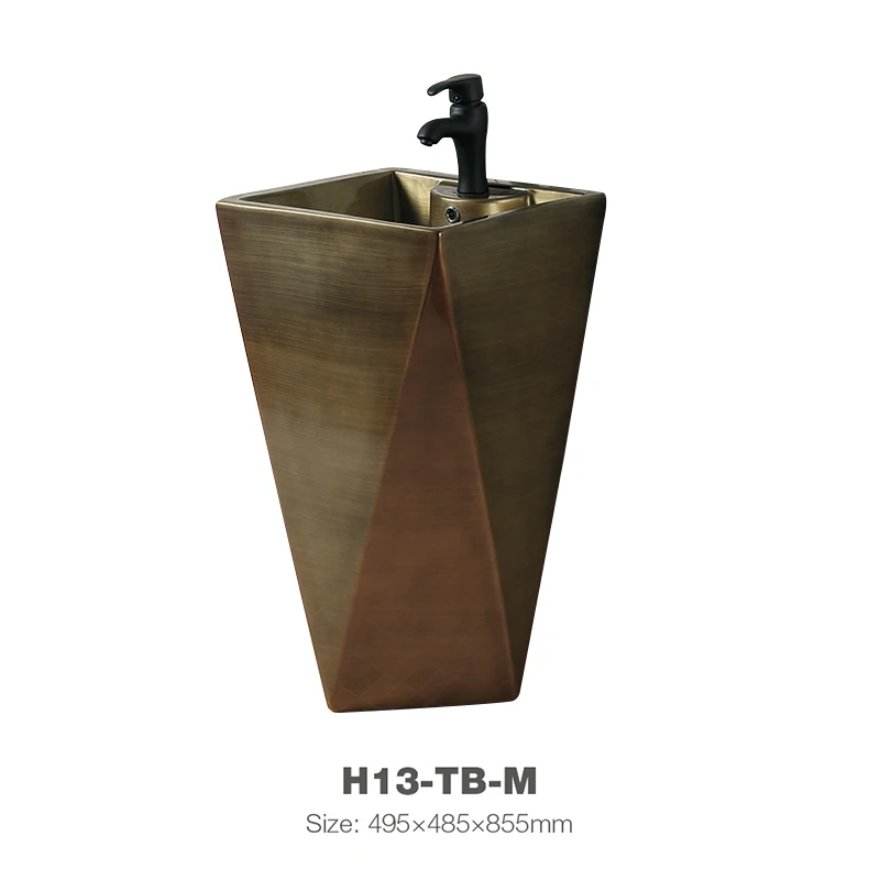 Factory Wholesale Ceramic Pedestal Sink Bronze Color Hand Washbasin H13-TB-M
