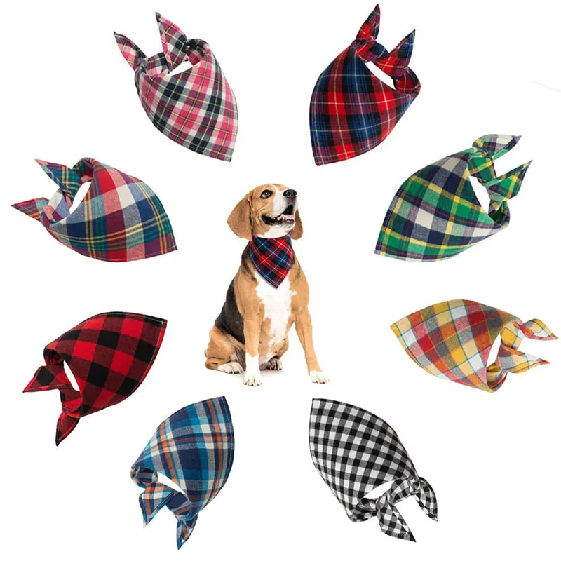Pet Dog Bandana Small Large Dog Bibs Scarf Washable Cozy Cotton Plaid
