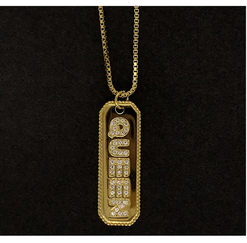 product-Golden Cz Queen Letter Geometric Design Vertical Nameplate Necklace-BEYALY-img