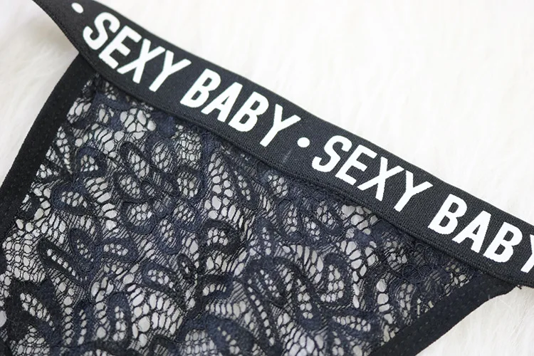 Eaby Hot Selling Sexy Lace Bikini Transparent Lettered Europe and America Sexy Lingerie Set
