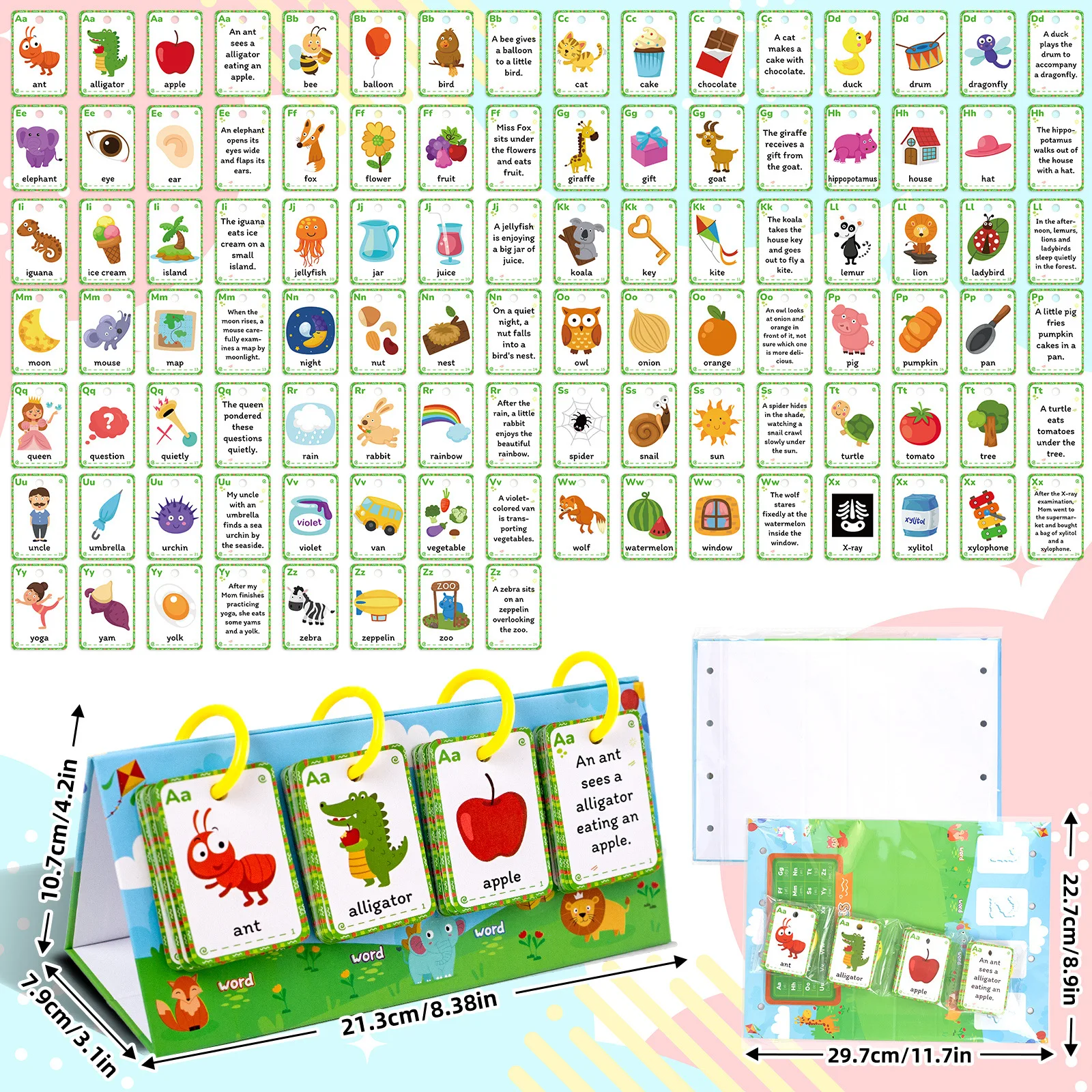 product 104pcs nature spelling words sentences desktop education card english illustration childrens early cognitive parent child-33