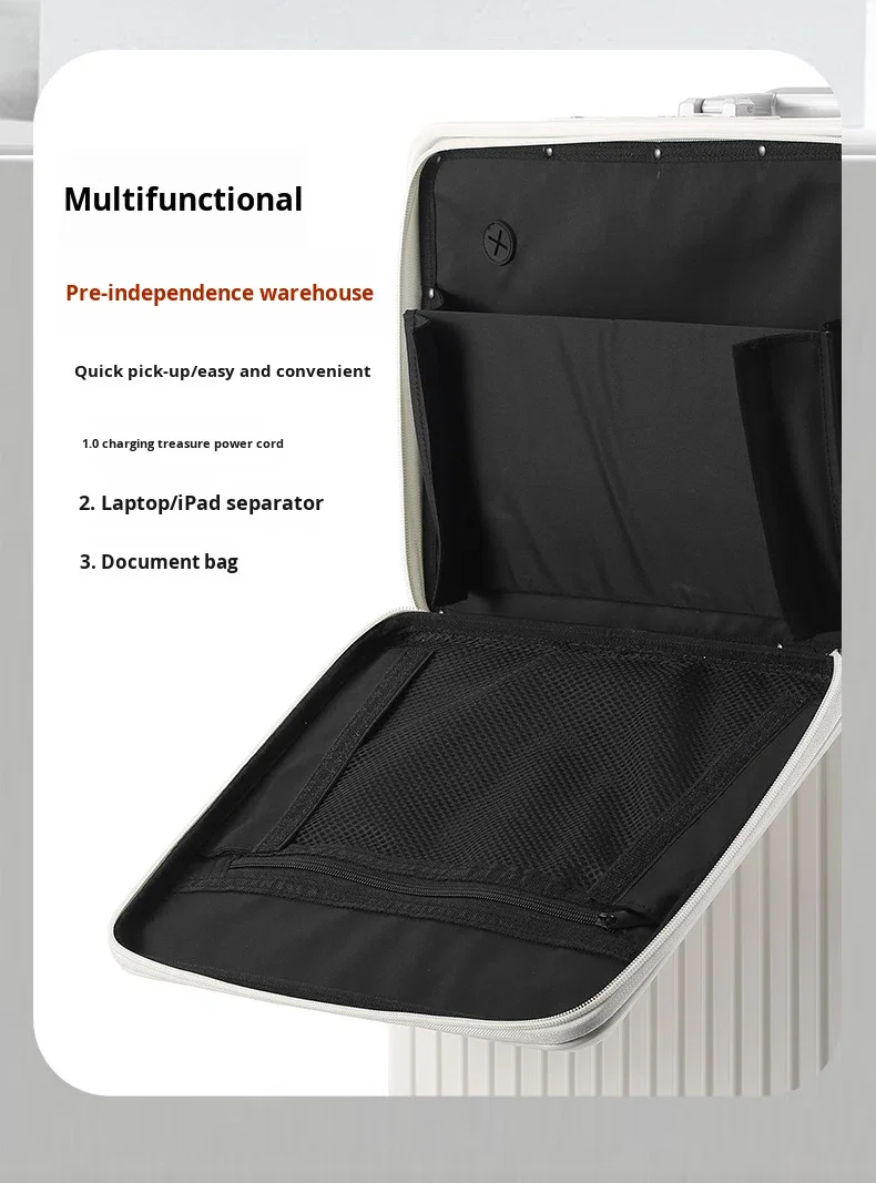 product 28 inch reinforced thicken aluminum frame travel luggage large capacity pc suitcase anti theft password front open trolley case-7