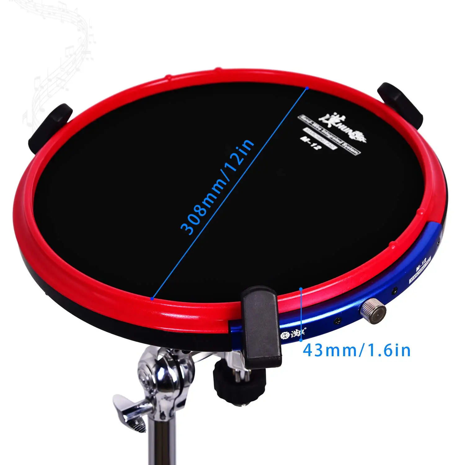 Grey Practice Drum Pad 12 Inch Snare Drum Pad with Drum Sticks Marching Snare Drum & Exercise Drum Pad for Beginner 