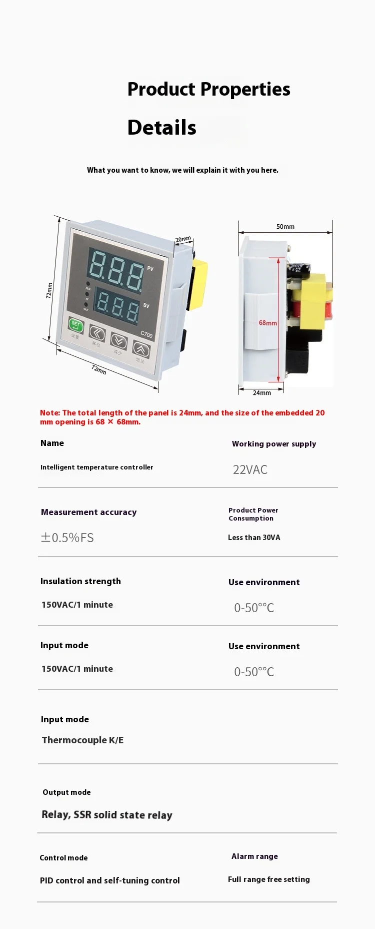 Thermostat ABS Material 72*72*40mm PID Temperature Controller Digital Display 1 Accuracy OEM ODM TUOBANG REX-C700