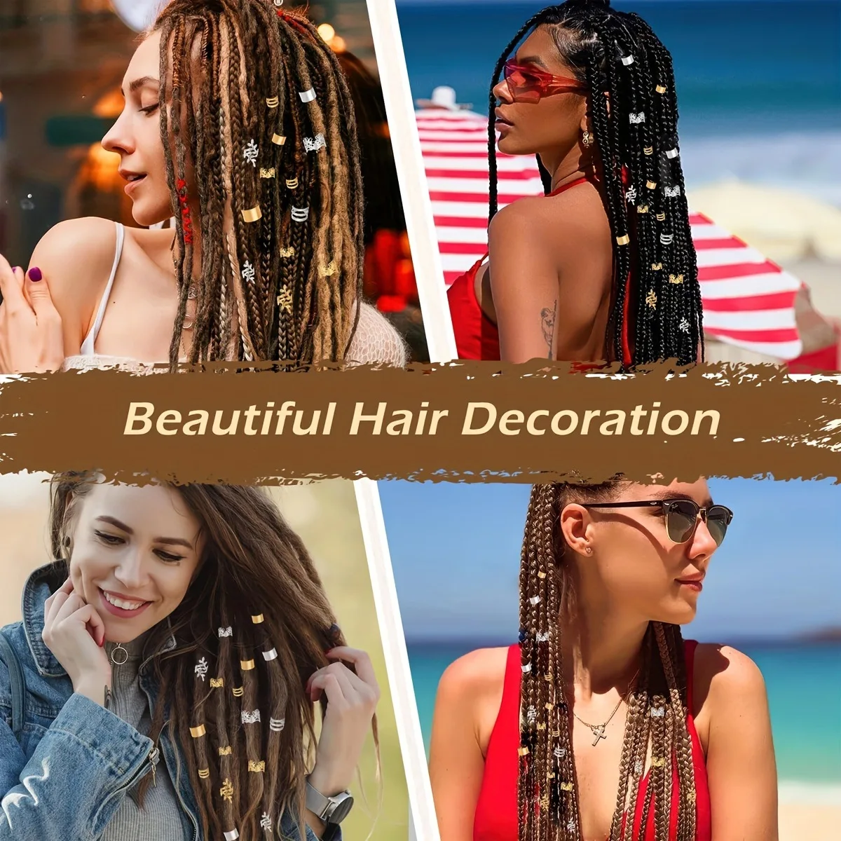40pcs Gold Silver Wig Connectors Accessory Set for Amazon Electroplated Dirty Braid Hair Rings Adhesive Metal Hair Extensions