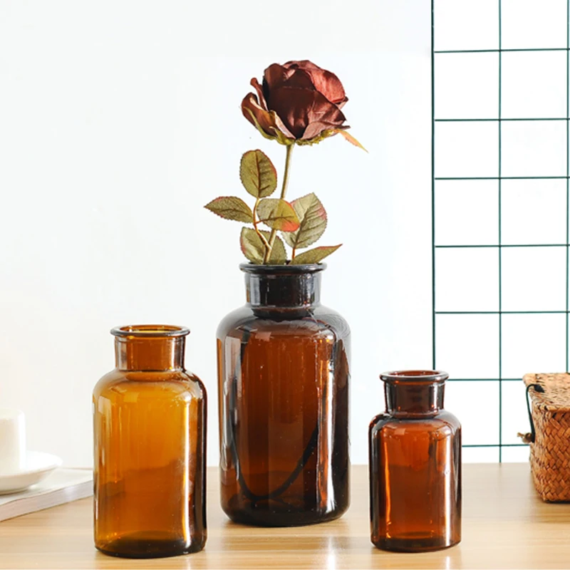 Glass Acrylic Home Wedding Small Amber Flower Bud Vase Amber Bottles