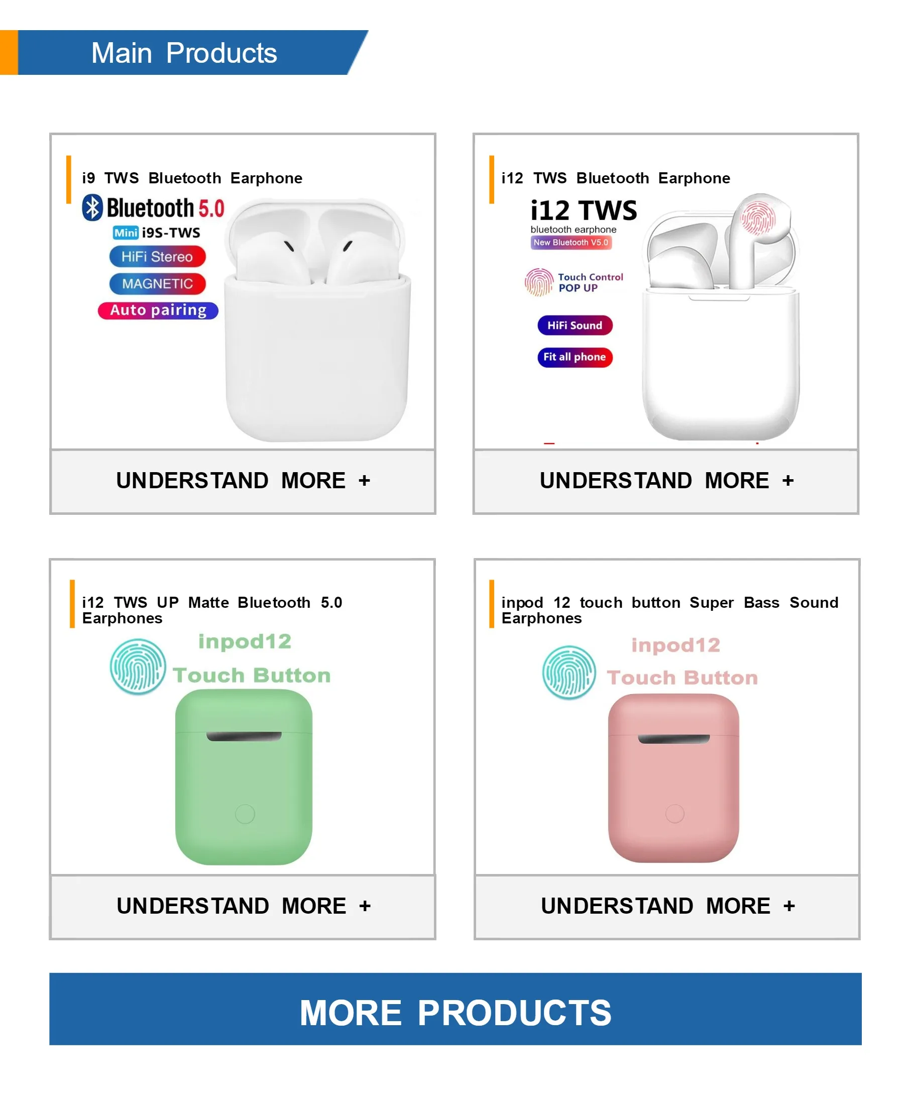 Wholesale Factory Price I12 TWS Waterproof sport Touch 5.0 Bluetooth Earphone - ANKUX.COM