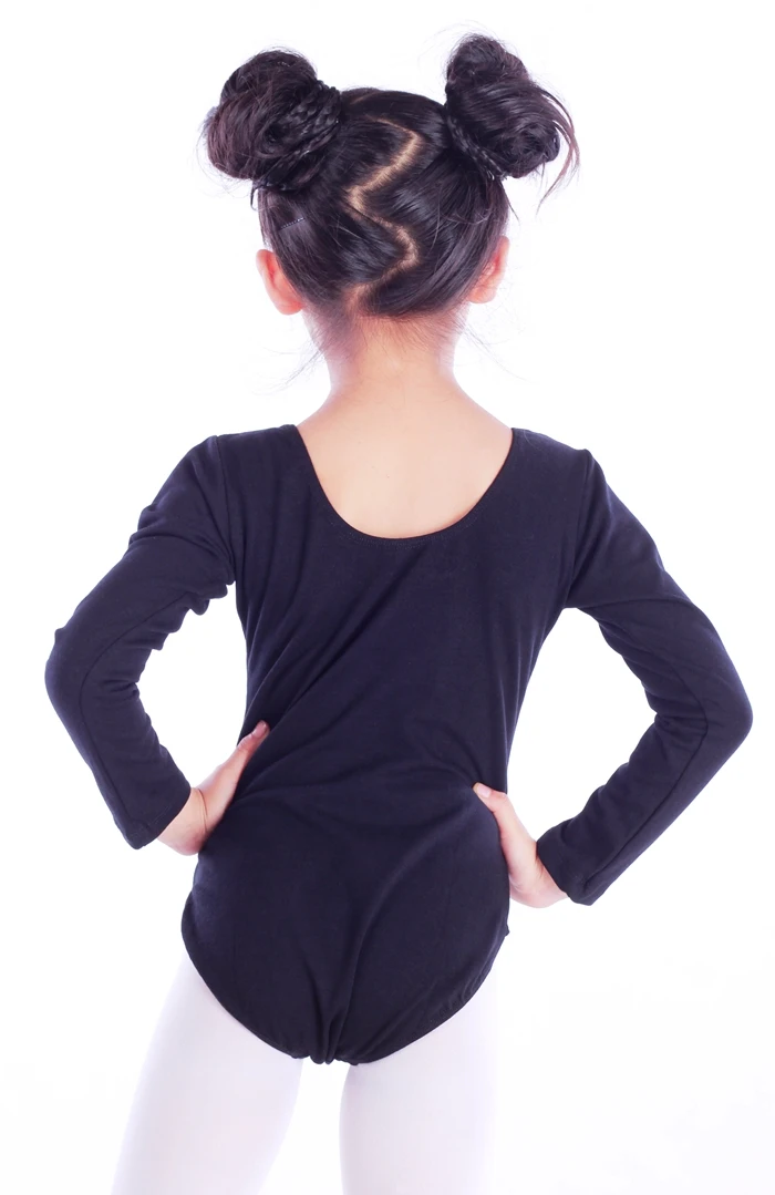 CL00154  Child Practice Pink front Pinched Long Sleeved Cotton Lycra ballet leotard for girls