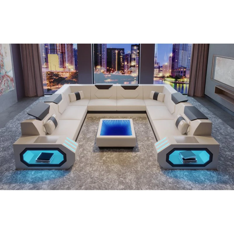 modern home italian design large u shape sectionals leather couch living room furniture sofas with led light