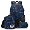 New 3Pcs/Set USB Charging Printing Women Fashion Letter Bookbag Men Travel Bag Teenager Boys Girls backpack set for school