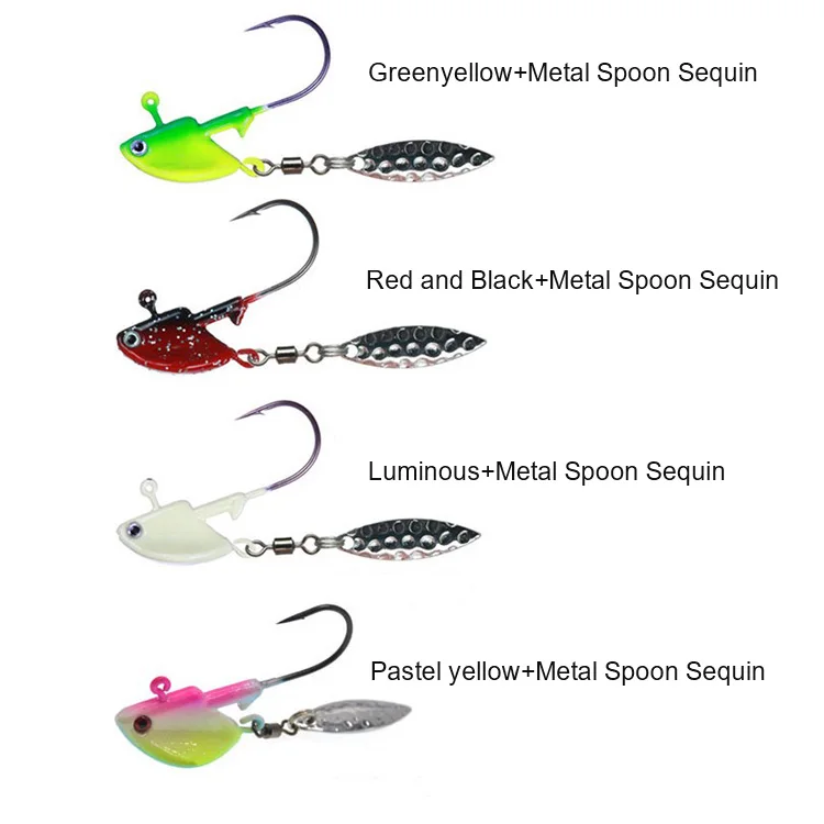Lifelike Lead Head Hook With Metal Spoon Sequins Jig Head  Hook  Soft Worm  Fishing Hook