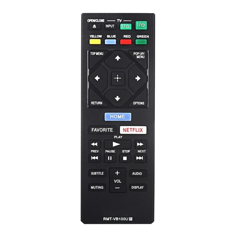 Hand holding universal remote pointing at Sony Blu-ray player with IR beam visualization overlay