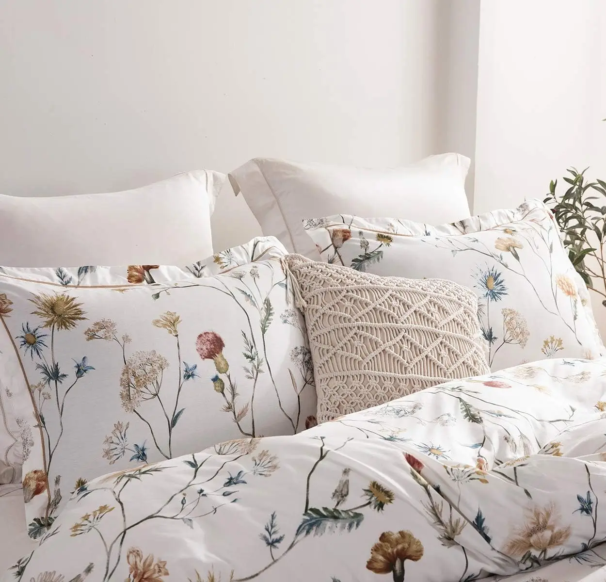 Custom Comforter Sets Cotton White Printed with Blue & Blush Flowers Cotton Comforter Set,Down Alternative Bedding Set 3PCS factory