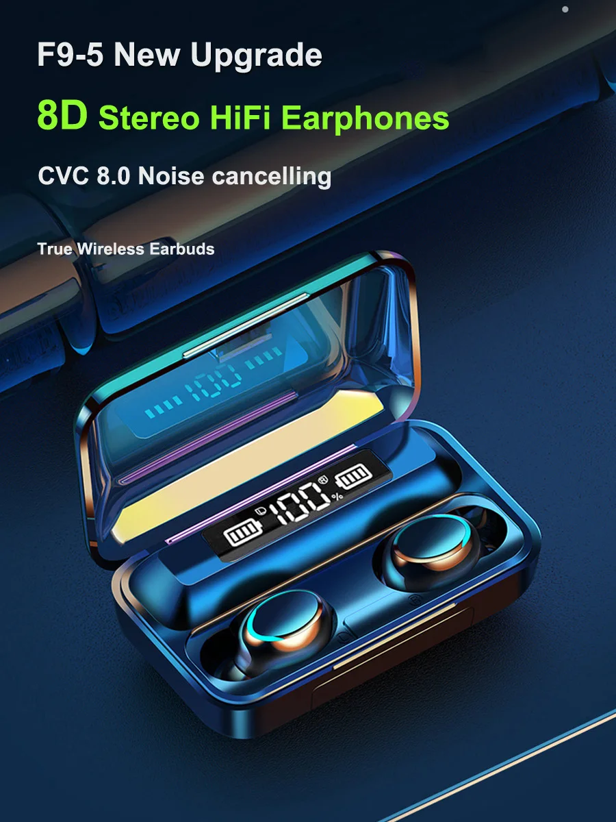 TWS F9-5 Wireless Earphones 8D Stereo Bass Sport Wireless BT5.0 Headphones Gaming Music Earbuds With 3 LED digital Power Display - ANKUX.COM