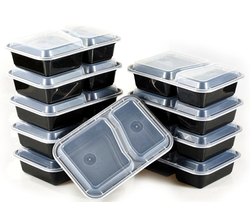 Mdhand Disposable Bento Box 20pcs Compartment with Lid Food Container Lunch Box, Black