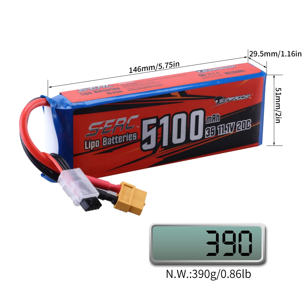 SANKAKU 5100mAh Lipo Batteria 3S 11,1V 20C RC Batteria con XT60 per RC Aereo Quadricottero Elicottero Drone FPV Hobby