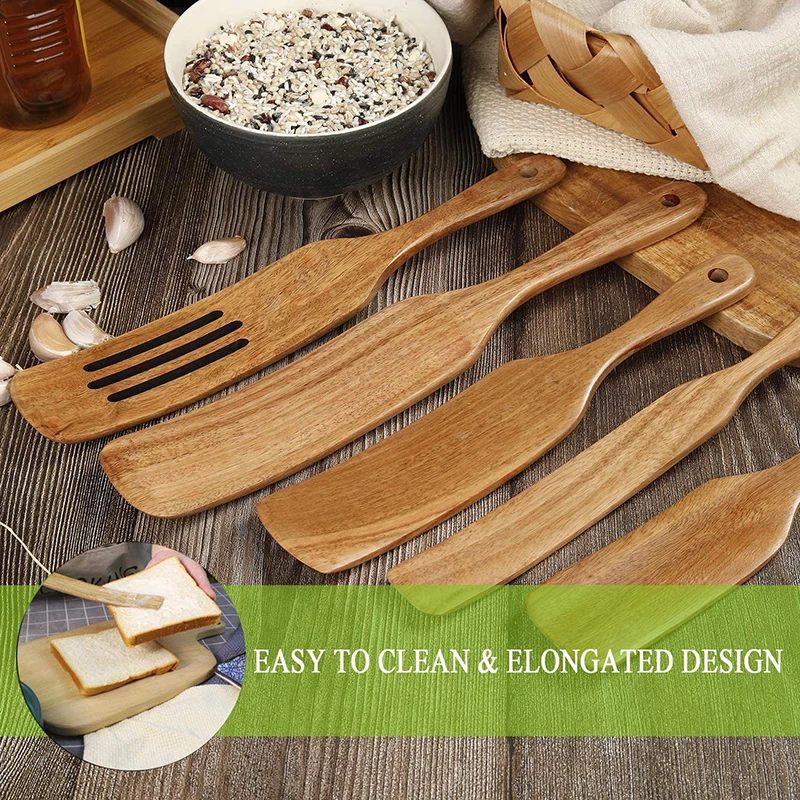 Custom Set Of 4 Bamboo Teak Wooden Spurtles Kitchen Utensils Tools Set