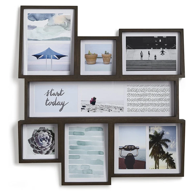 Large Wooden 4x4, 4x6, and 5X7 Collage Multi Picture Frame for Desktop or Wall
