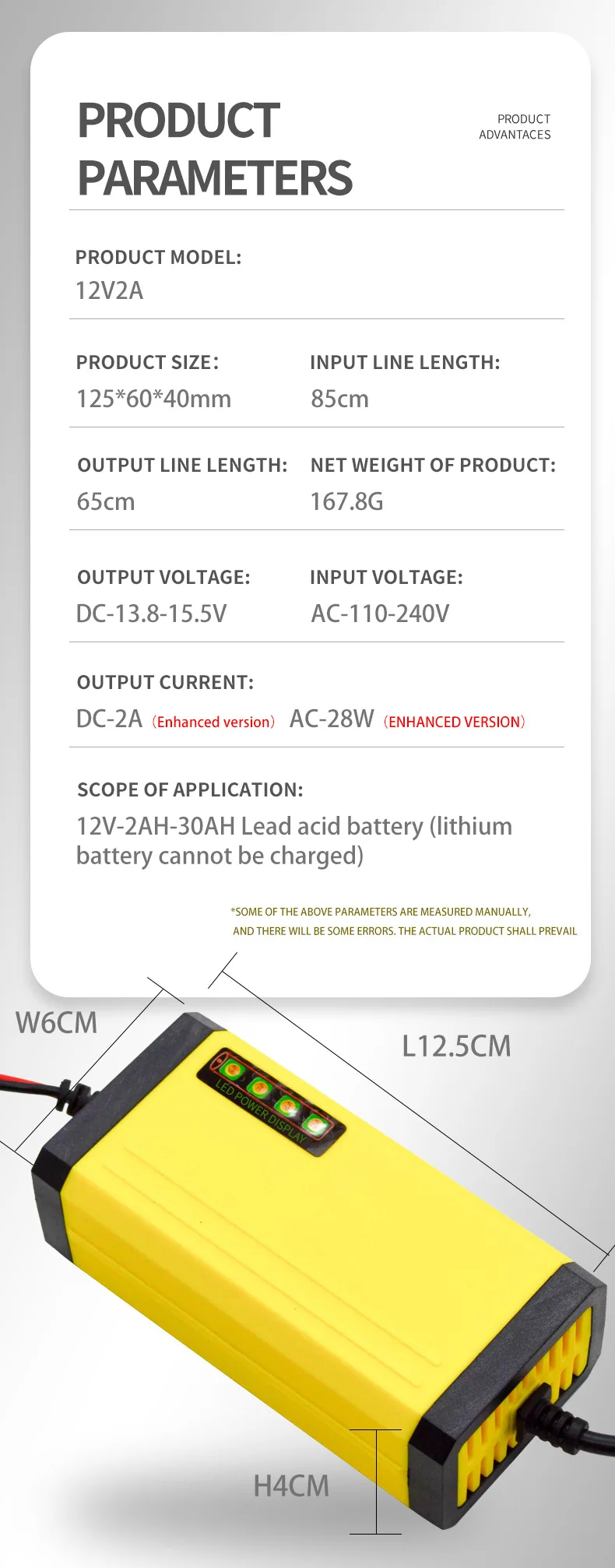 Factory Wholesale12v2A  Smart 12V 6AH-100AH Battery Charger for Cars and Motorcycles for Lead-Acid Batteries manufacture