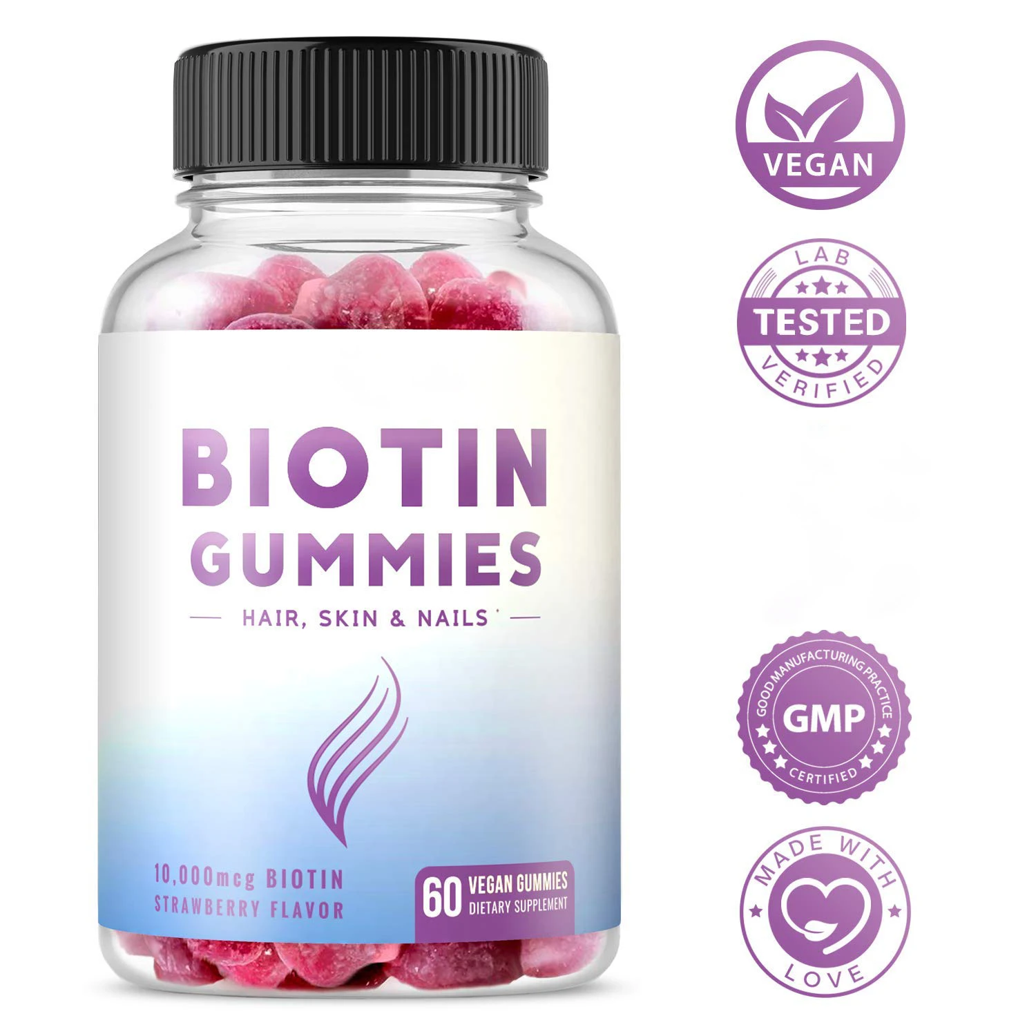 Hair Gummy Bears Vitamins With Biotin 5000 Mcg Vegan,Gluten Free,Chewy ...