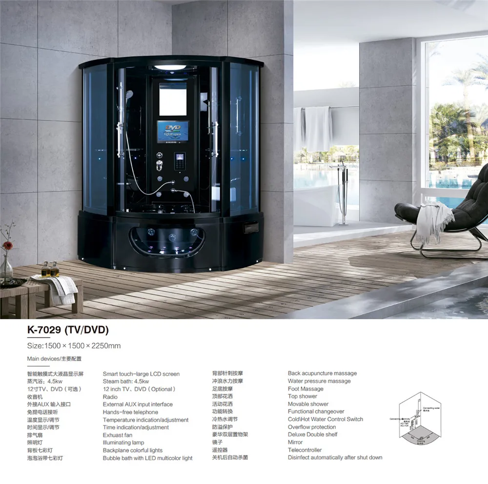 JOININ new design bathroom luxury indoor steam shower room with TV  7029