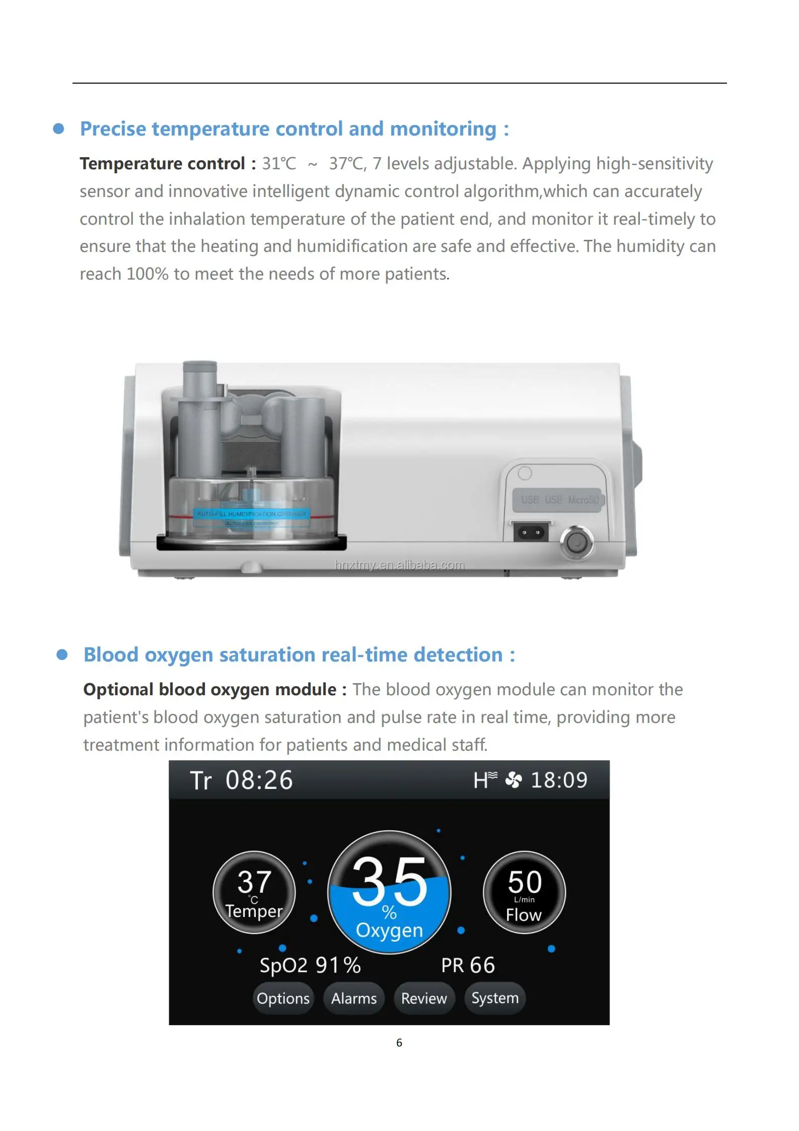 Hf6 High Flow Heated Respiratory Humidifier,Oxygen Therapy With High