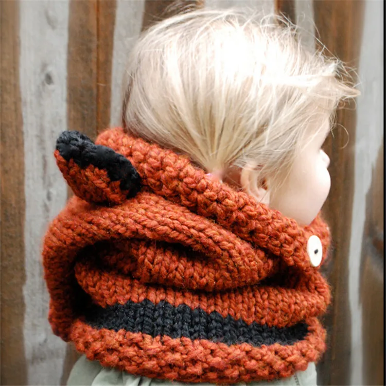 N644  Handmade Kids (1~10years)Cute cap Fox knit hat earflap Bun hat warm Beanie winter hats for baby boys girls