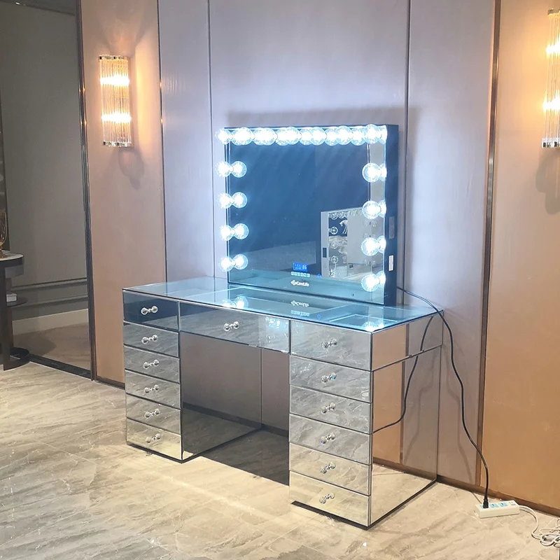 Docarelife Glass Large Lighted Led Makeup Vanity Dressing Table With ...