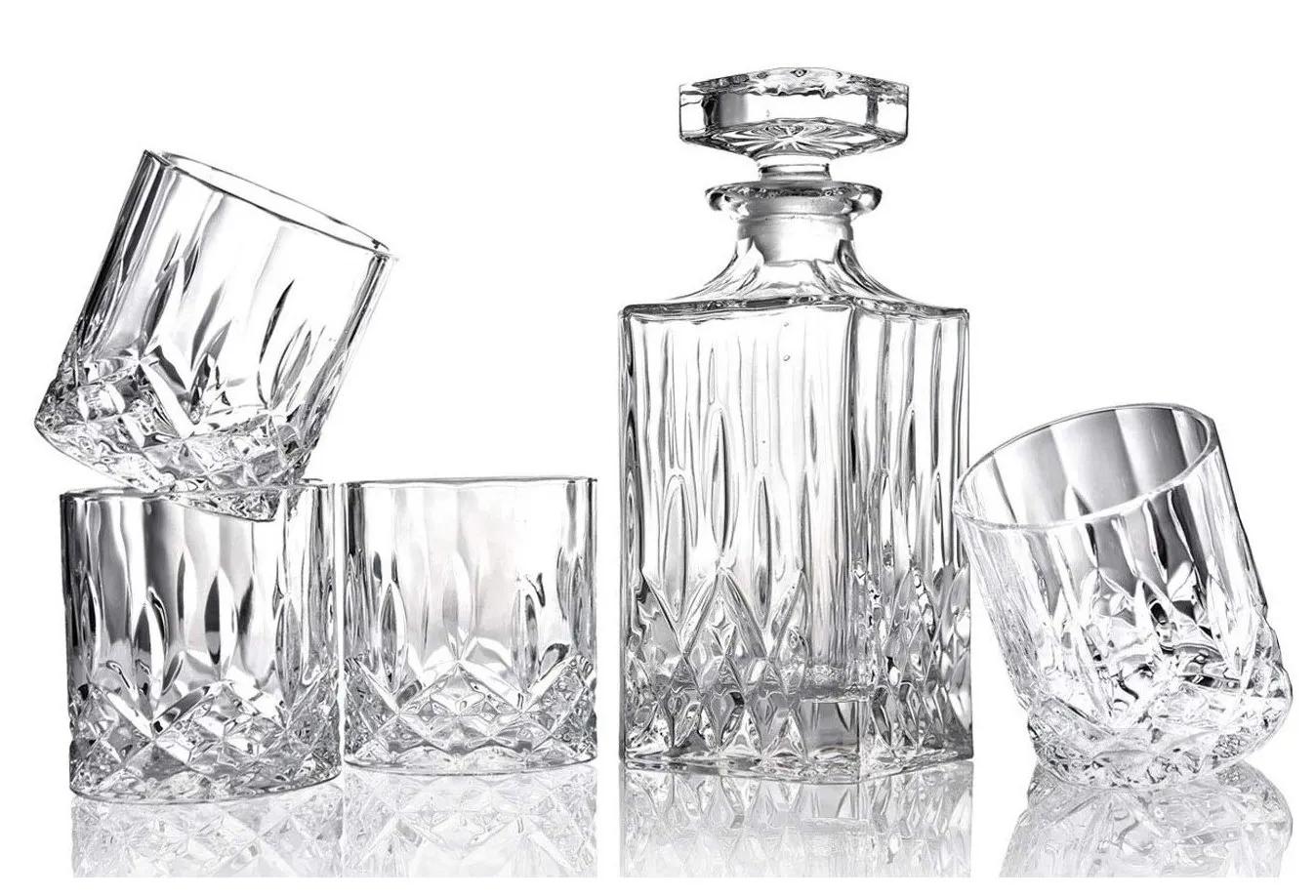 Lead Free 1000ml Crafted Glass Whiskey Decanter With 4 Whiskey Glasses
