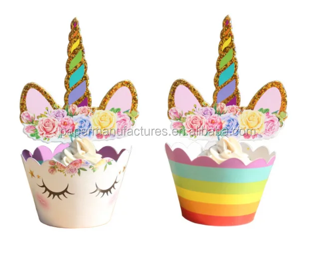 48pcs unicorn cupcake wrappers toppers dino cupcake topper cake party