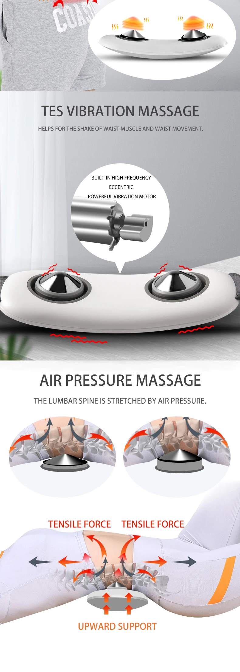2023  Lumbar Muscle Strain Wireless Air Pressure Massage Electric Pain Relief Smart Waist Massager EMS Infrared Heating Relieves