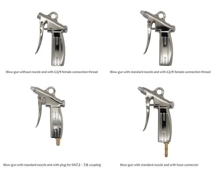 Pneumatic air blow gun nozzles for high pressure