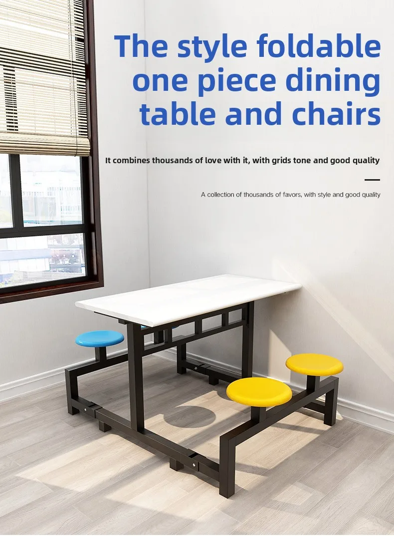 product modern square 4 6 person stainless steel foldable eco friendly school canteen dining table chairs set home hotel kitchen wood-2