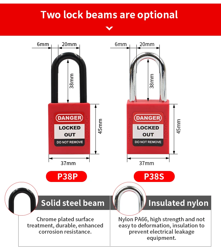 38mm Steel Nylon Shackle Security Padlock with Master Keys Safety Padlock