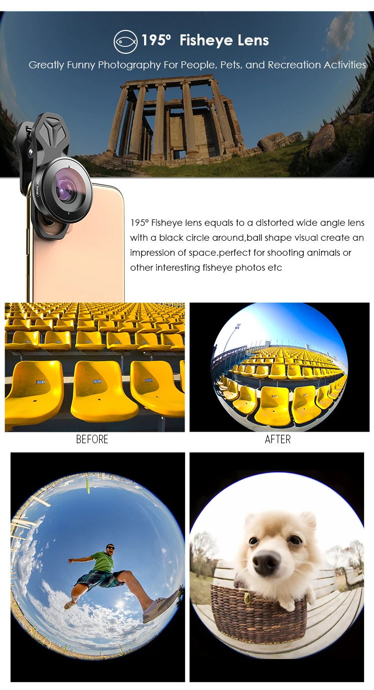 APEXEL HD 5 in 1 Camera Phone Lens Kit 4K Wide Angle Macro Telescope Mobile Fisheye Lens for iPhone Samsung Smartphone