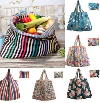Custom fold able print reusable shopping bag use nylon  fabric with own pattern