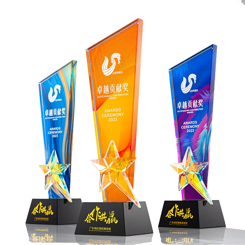 New Creative Company Annual Meeting Souvenir gifts  Wood Medal Awards Color Printed Crystal Trophy factory