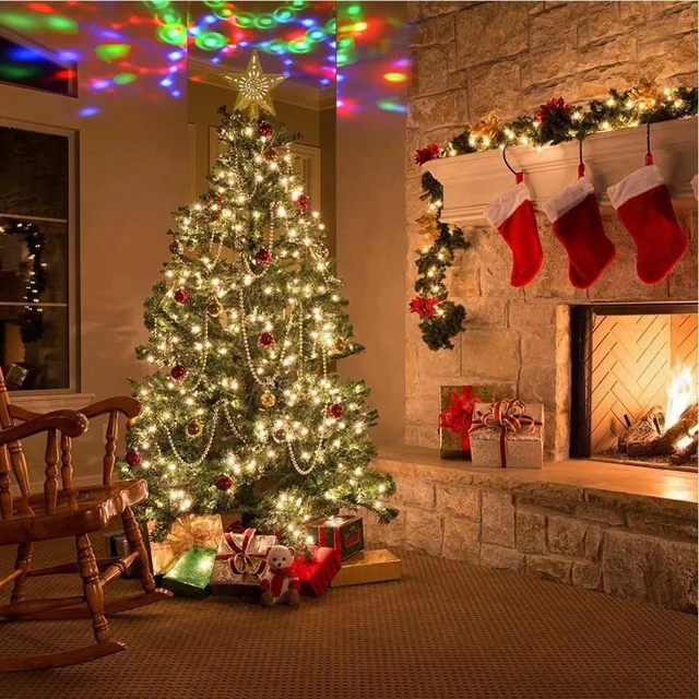 Dorado Adorno para /árbol de Navidad Topper de /árbol de Navidad con Luces Proyector Topper de /árbol de Navidad iluminado Brillo LED con Decoraci/ón Proyecci/ón de Nieve
