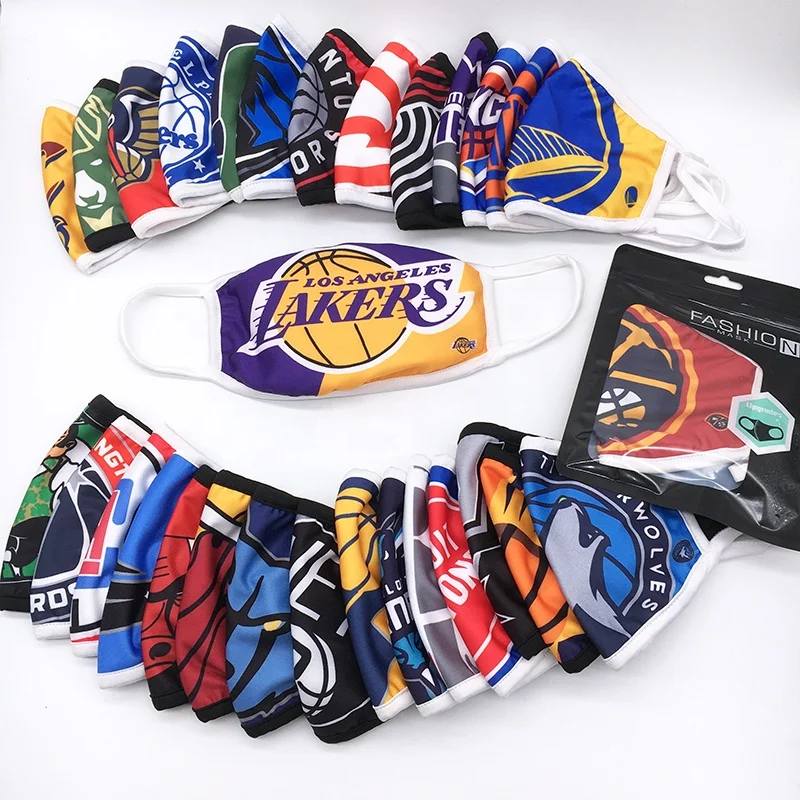 

Fashion Adult Pattern Logo Printing Filter Custom Washable 3D tereo Male And Female Cloth NBA Face mask,30 Pieces, 20colors mix