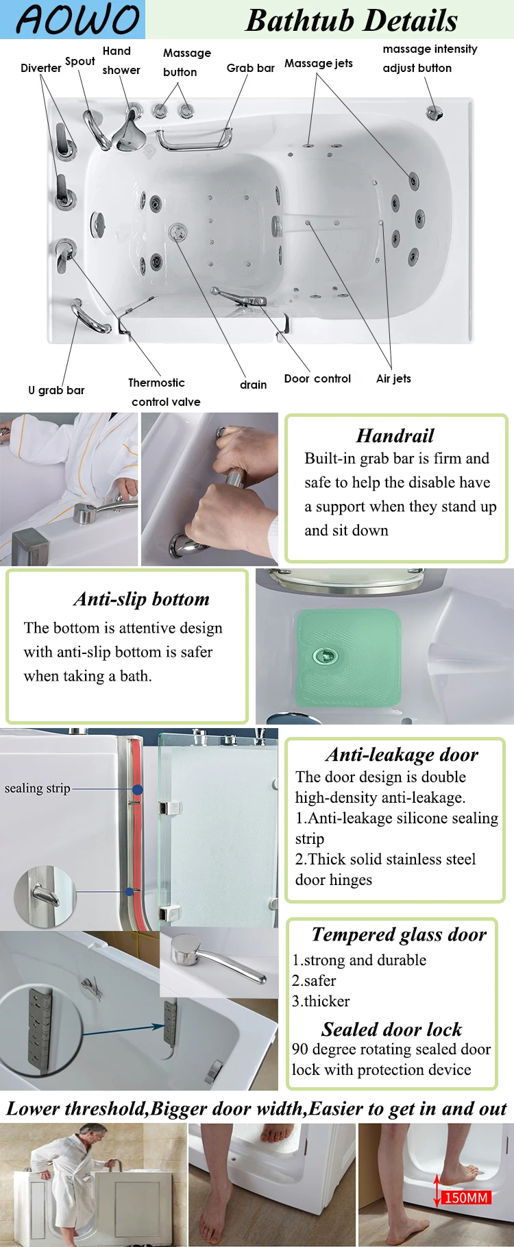 Swim Spa Walkin Jacussi Hydrotherapy Bath Tub Whirlpools Elderly Yacuzzi Disabled Bathtubs For