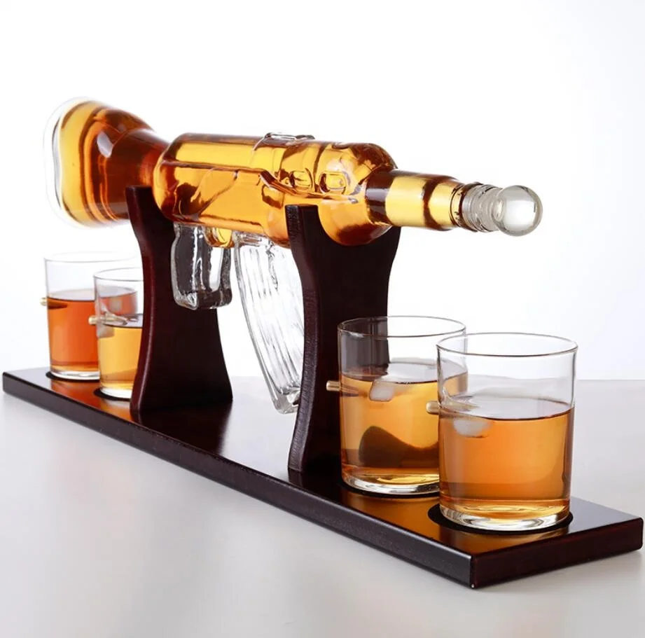 800ml Transparent Ak 47 Gun Shaped Tequila Glass Liquor Vodka Bottle For Whiskey Decanter Set