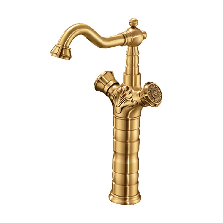 Double Handle Antique Brass Basin Faucet Mixer Tap Deck Mounted Faucets For Bathroom