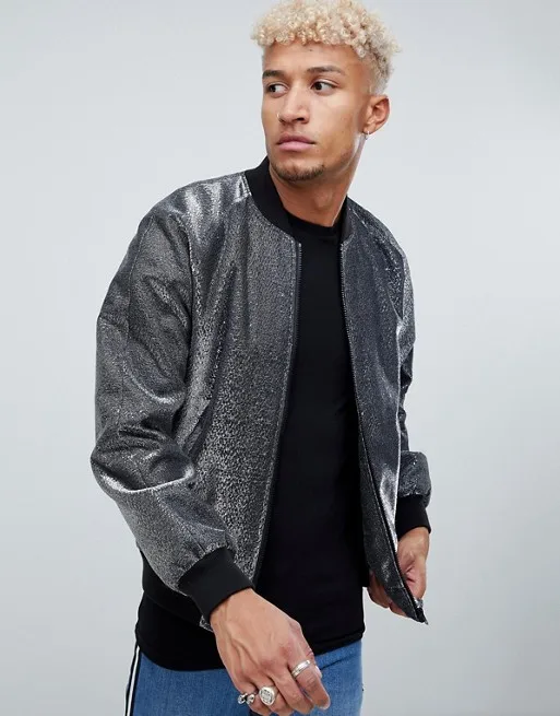 metallic silver bomber jacket